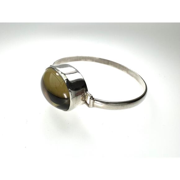 Citrine Cabochon Sterling 925 Silver Latch Bangle 6" - Picture 5 of 8